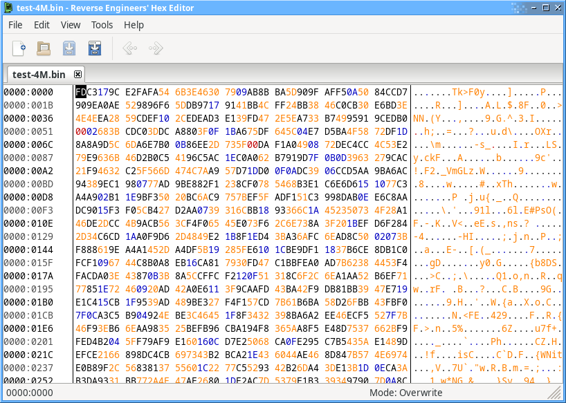 Screenshot showing byte value colourisation